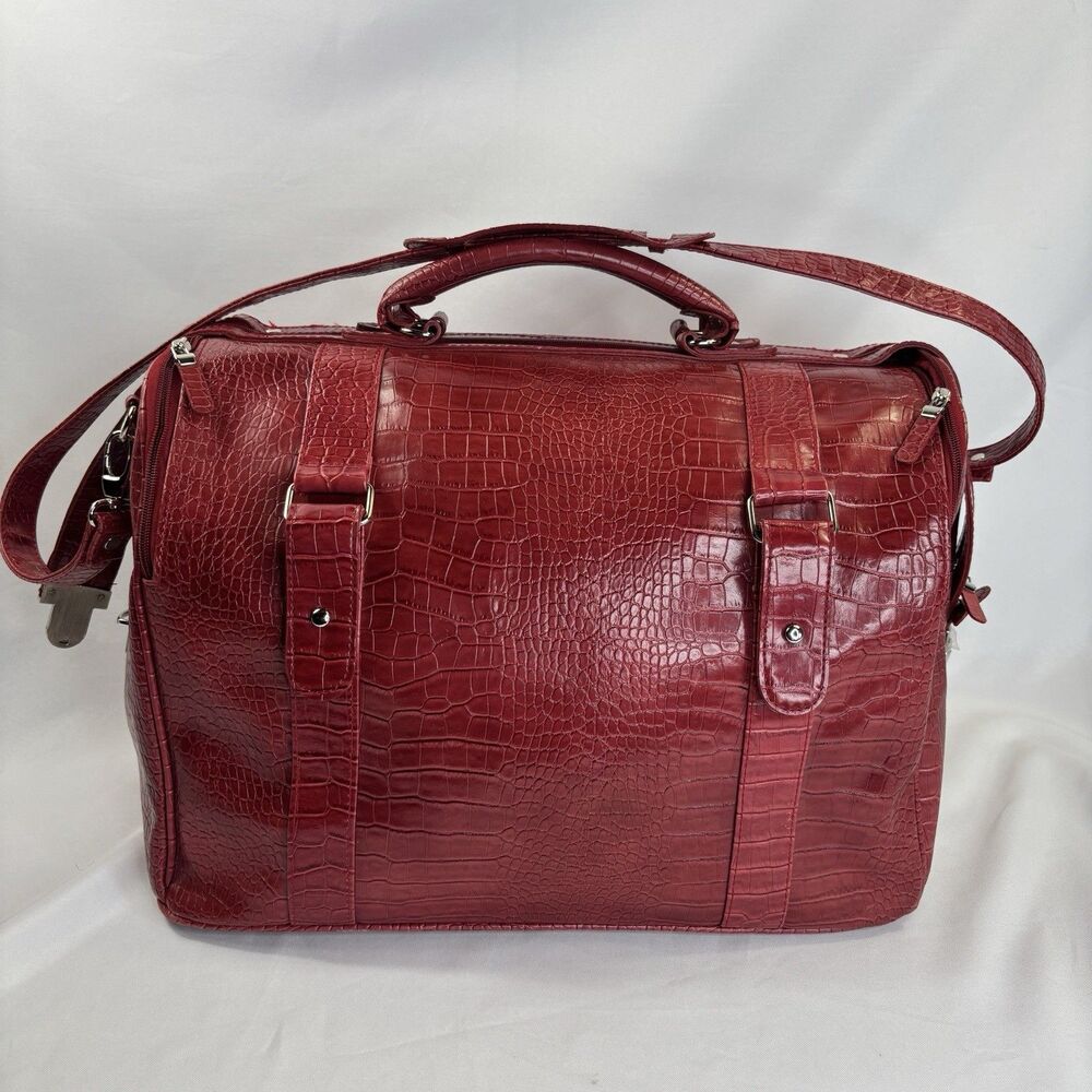 Bath & Body WorksVintage Red Travel Duffel Weekender Bag Faux Leather Crocodile